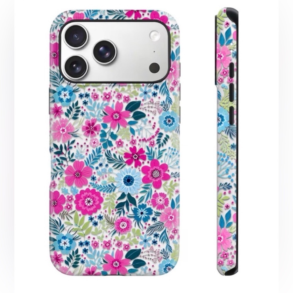 TPU Floral Pattern Phone Case - Pink and Blue 17 PRO new